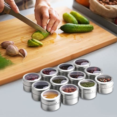 Aiyola Magnetic Spice Tins, 12-Piece Stainless Steel Magnetic Spice Containers, Magnetic Spice Jars, Easy-to-Clean, Rust-Resistant Precious Metal Salt