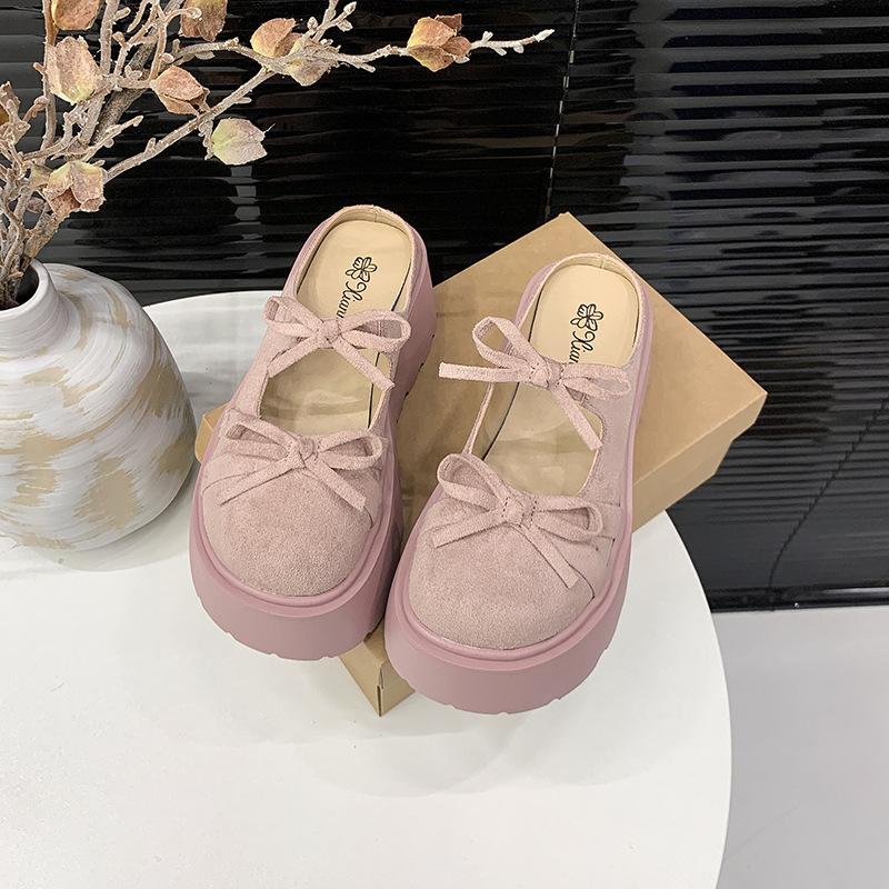 

Модные универсальные туфли-мешки с бантом и толстым дном, весна-лето 2025, новые повседневные и удобные маленькие сандалии прилив 35 розовый