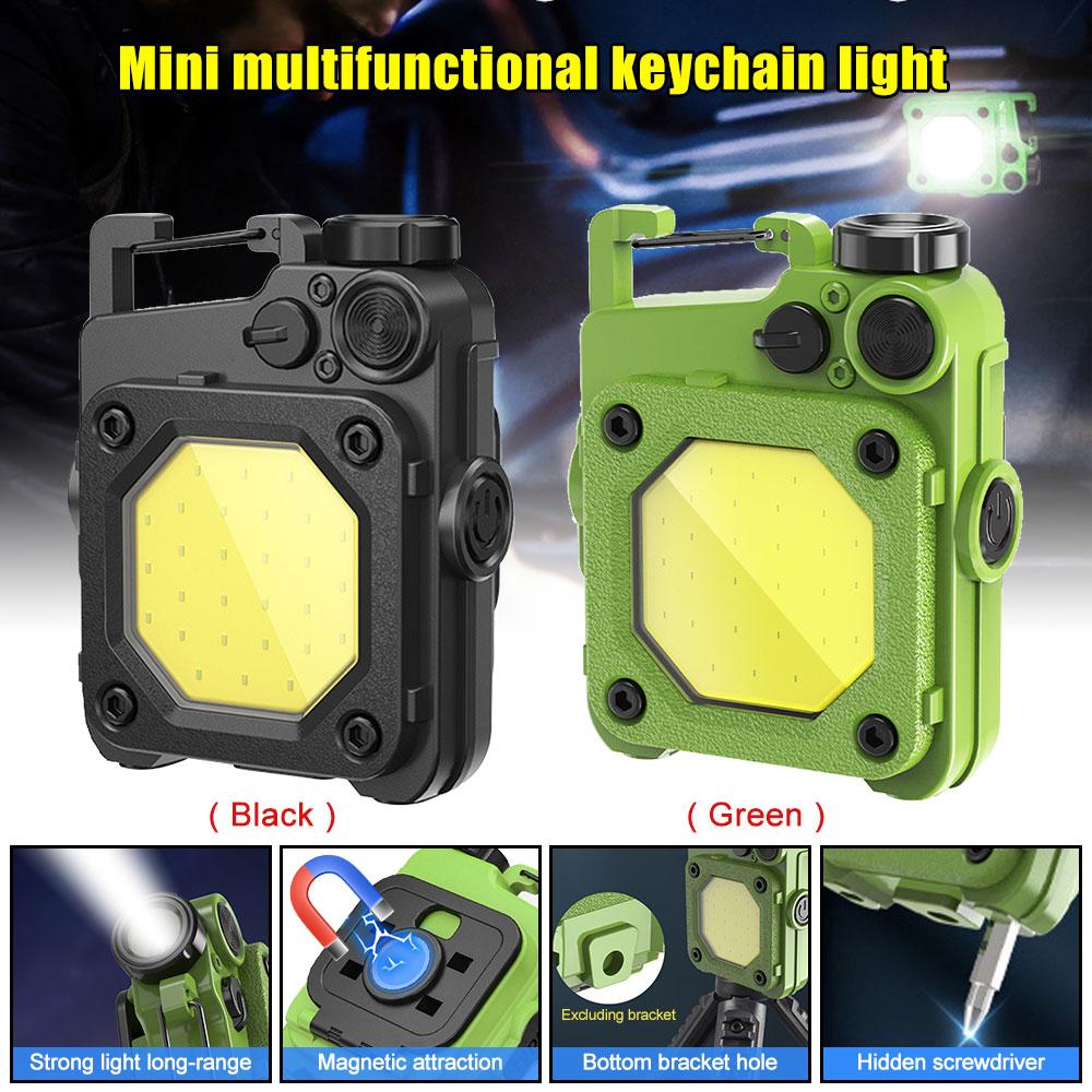 Mini Pocket FlashLight Portable COB Keychain Magnetic Light USB Repair Work Light Outdoor Camping Climbing Lantern Corkscrew