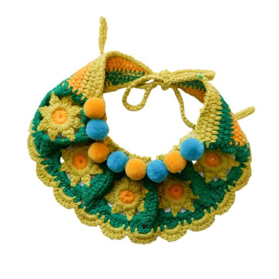 

Вязаный кошачий воротник с помпоном и шарами, декор ручной работы, милый шарф с котенком, шею щенка зелёный