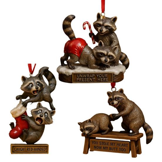 Cheeky Raccoon Christmas Ornaments Acrylic Hanging Decor with Humorous Sayings Playful Holiday Tree Decorations