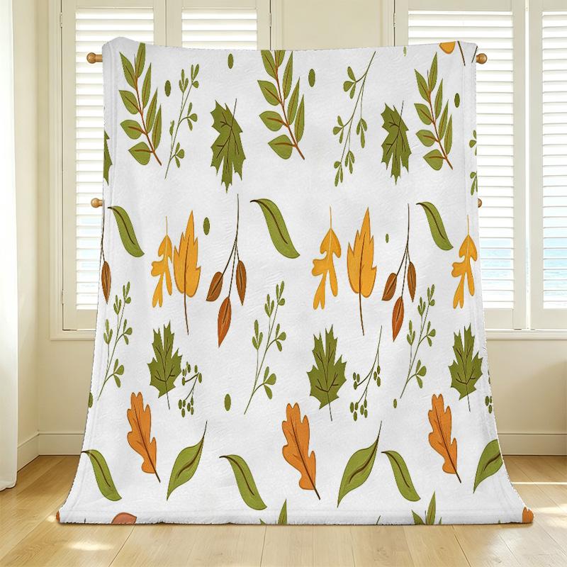 No-Shed Flannel Blanket, Leaf Print Soft Cozy Throw Blanket, Warm Fuzzy Blanket for Home, Couch, Bed, TV Watching, Cozy Relax Vibe