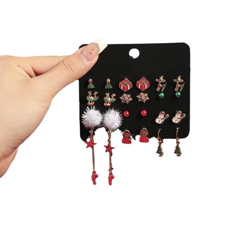 New Hot-selling Snowflake Snowman Christmas Tree Fringed Fashion Cartoon Christmas Stud Earrings Set