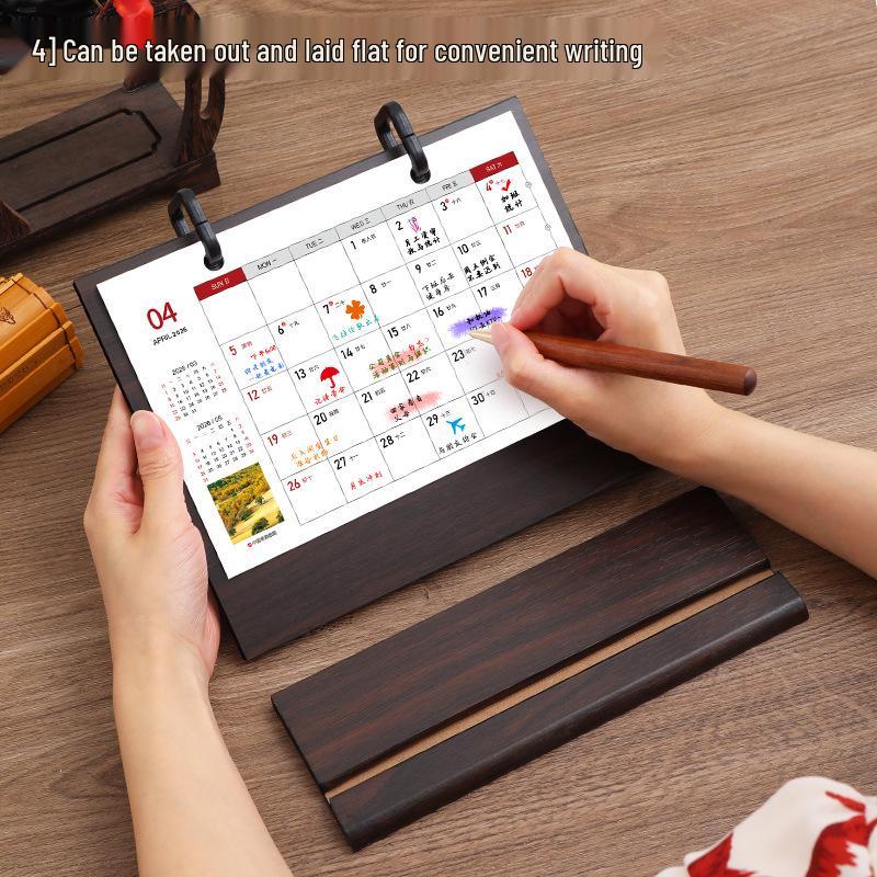 Customizable Solid Wood Desk Calendar 2026 - Office Desktop Ornament