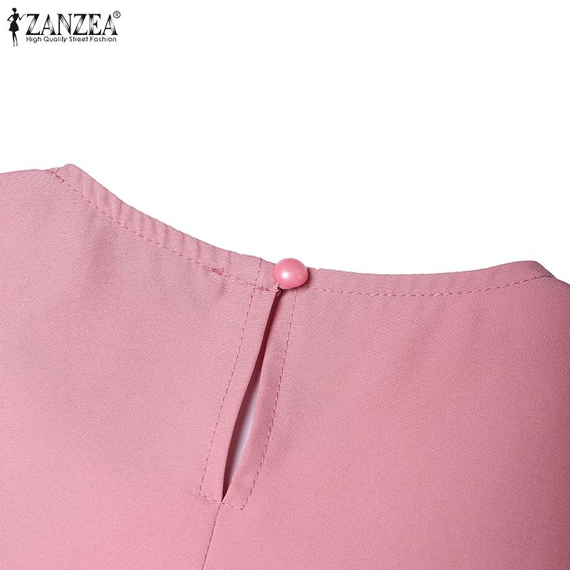 ZANZEA Women Casual Round Neck Embroidered Crochet Patchwork Short Sleeve Dress