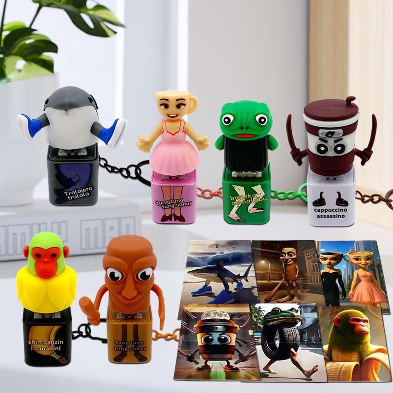 Chaveiro de Botão Homem Palito de Madeira Não Tóxico 3Dnew Tralalero Tralala Tungtungtung Com Pingente Luminoso - Decoração Periférica de Anime Presente Brinquedos