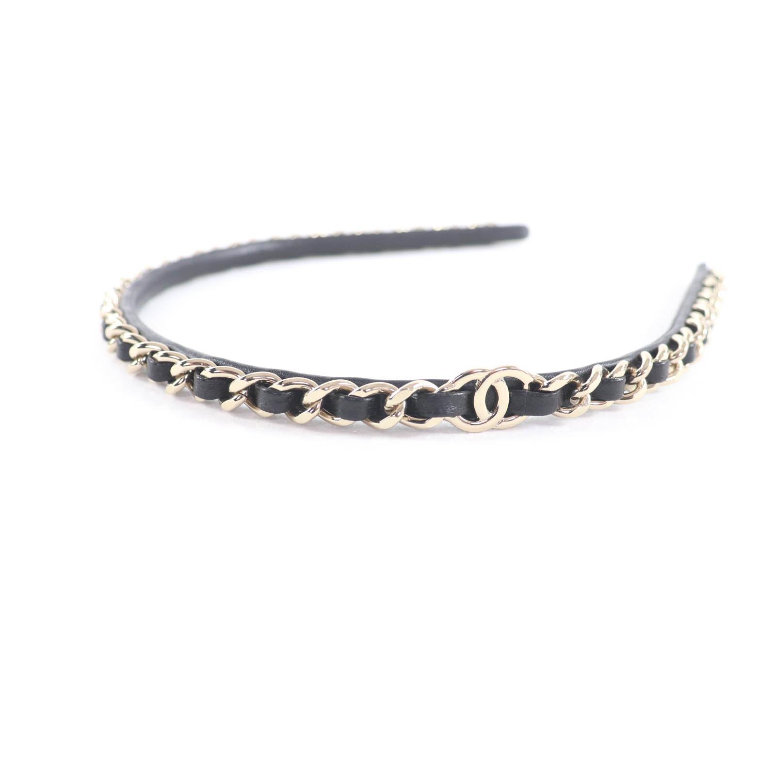 

Excellent CHANEL hair accessory Black gold leather Women B22S Used