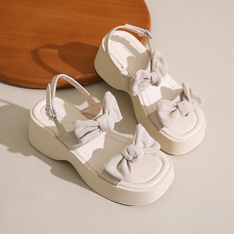 Fashion Roman Sandals 2025 Summer Bow Shoes Clear Heels Buckle Strap Open Toe Gladiator New Clogs Peep Beach Girls Comfort Scandals Butt