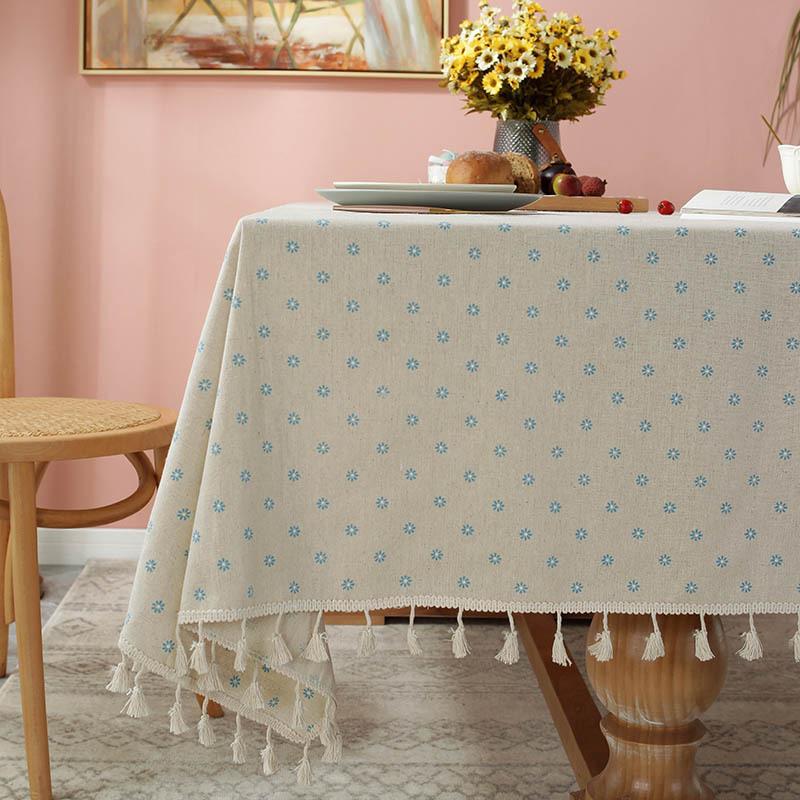 Nappe de table rectangulaire brodée en coton et lin, style vintage, simple, avec pompons, décorations