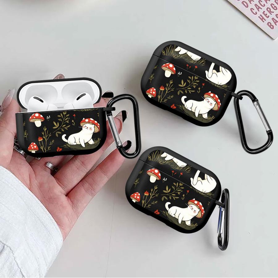 Cute Cat Wearing Mushrooms Earphone Cases Cover Case For Airpods 1 2 Pro3 3 Pro2 Pro 4