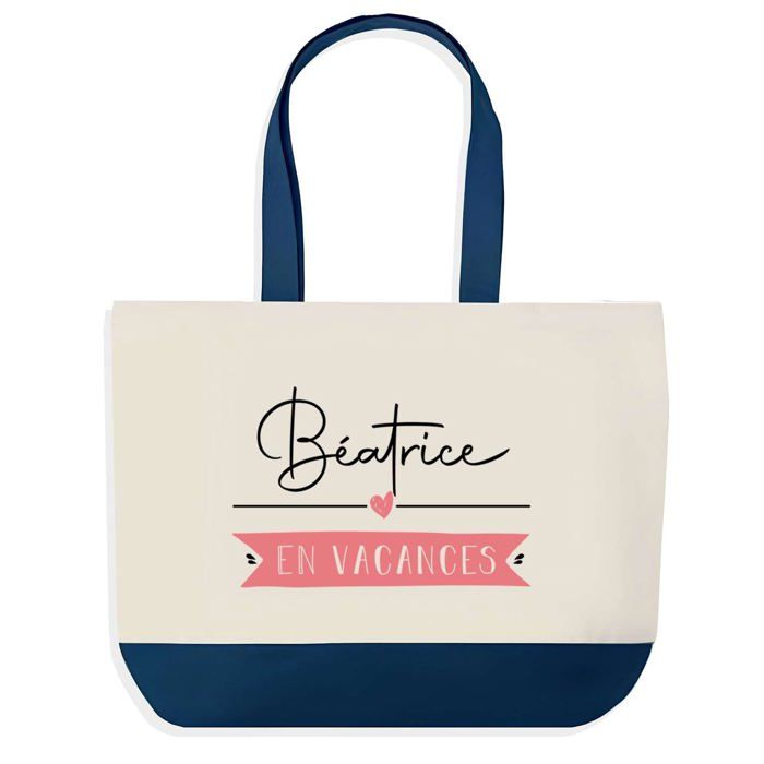 Sac shopping - PLANETEE - Béatrice en Vacances - fond bleu - coton - 40x45 cm