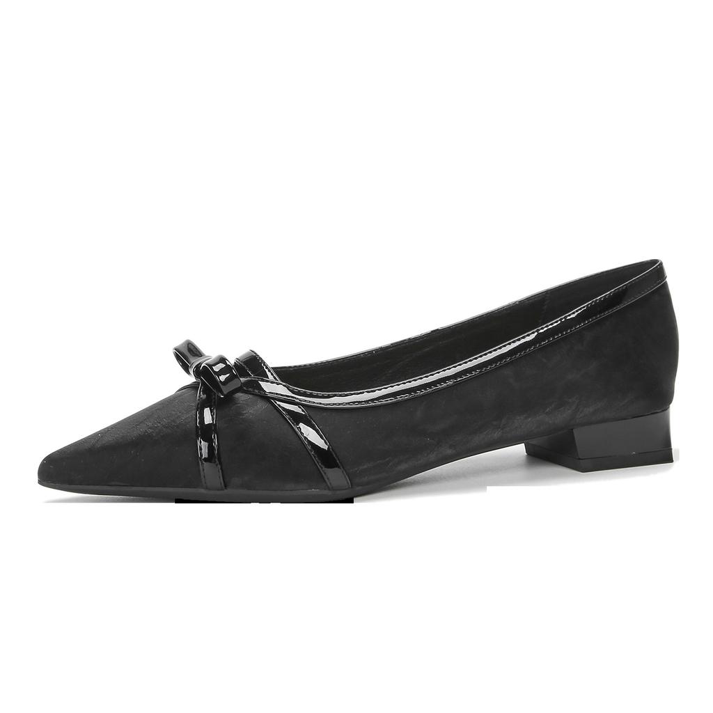 French Small Heels Design Sense Niche Gentle Low Heel Single Shoes Women's 2cm Spring Bow Pointed Not Tired Feet Women's Shoes