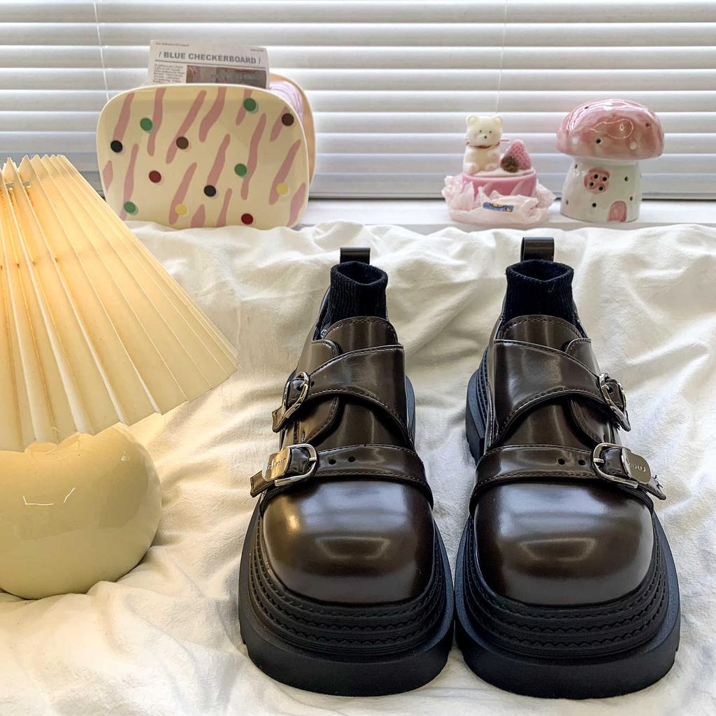 Big Head Heightening Thick Sole Loafer Small Leather Shoes Women's Spring and Autumn Retro Versatile Small Sweet Cool Single Shoes