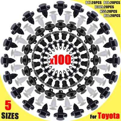 100X Car Trim Clips Push Pin Rivets 5 Sizes Bumper Hood Door Panel Fender Mud Flap Lining Fastener For Toyota Corolla RAV4 Camry
