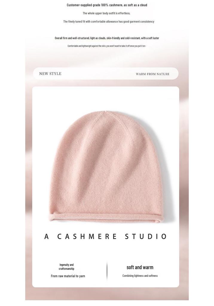 Women's 100% Pure Cashmere Autumn/Winter Versatile Knit Hat - Solid Color, Warm & Stylish
