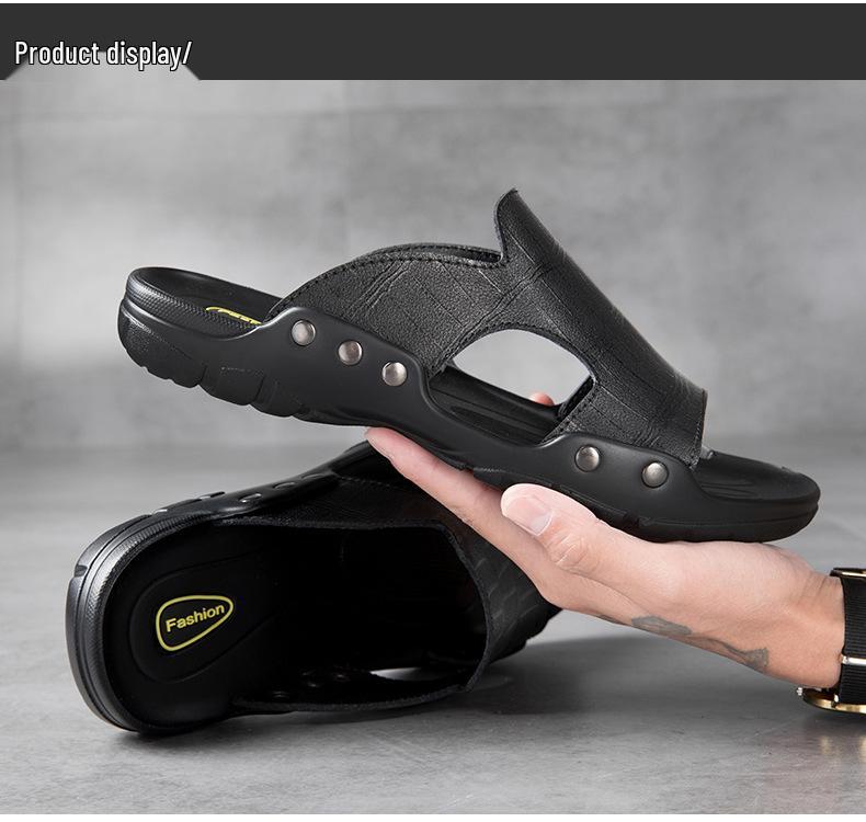 Ciabatte da Uomo in Pelle di Mucca Stile Coreano Open-Toe, Scarpe da Spiaggia Traspiranti, Design Bidirezionale, Taglie 38-52.