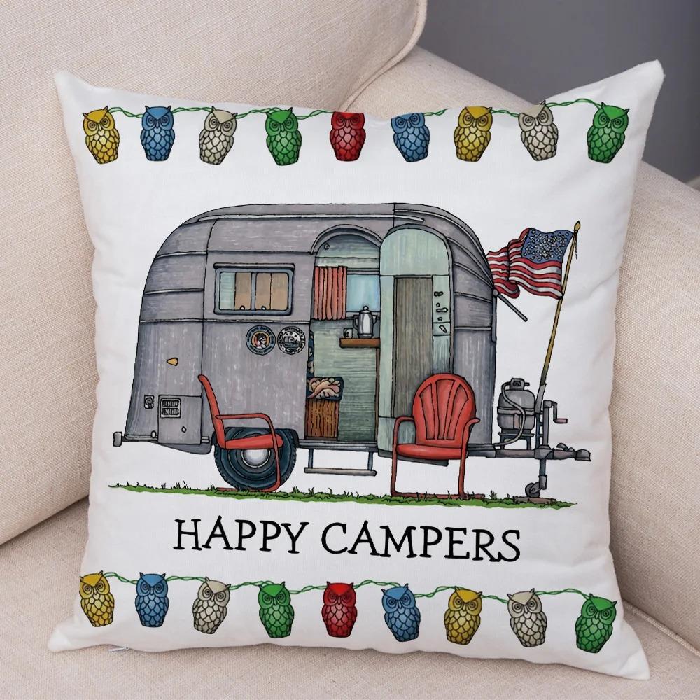Cartoon house travel car camper series cushion cover pillowcase decoration life home pillowcase suitable for sofa bedroom room