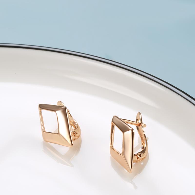 Glossy Dangle Earrings  Rose Gold Color Simple Hollow Rhombus Earrings For Women High Quality Daily Fine Jewelry