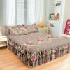 Double Layers Bed Skirt Non-slip Mattress Cover Protector Flower Printed Princess Bed Skirt Bedspread Bed Cover Bedsheet Decor