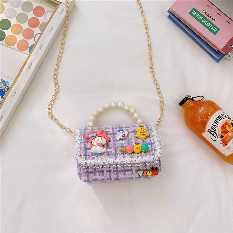 Cute Animal Design Cotton Canvas Handbag For Girls With Creative Chain Strap