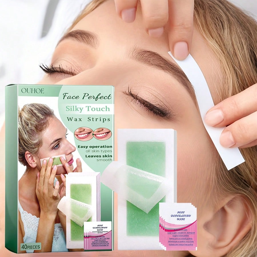 40pcs/Box Facial Hair Removal Wax Strips, Effectively Remove Excess Facial Hair, Smooth And Moisturi