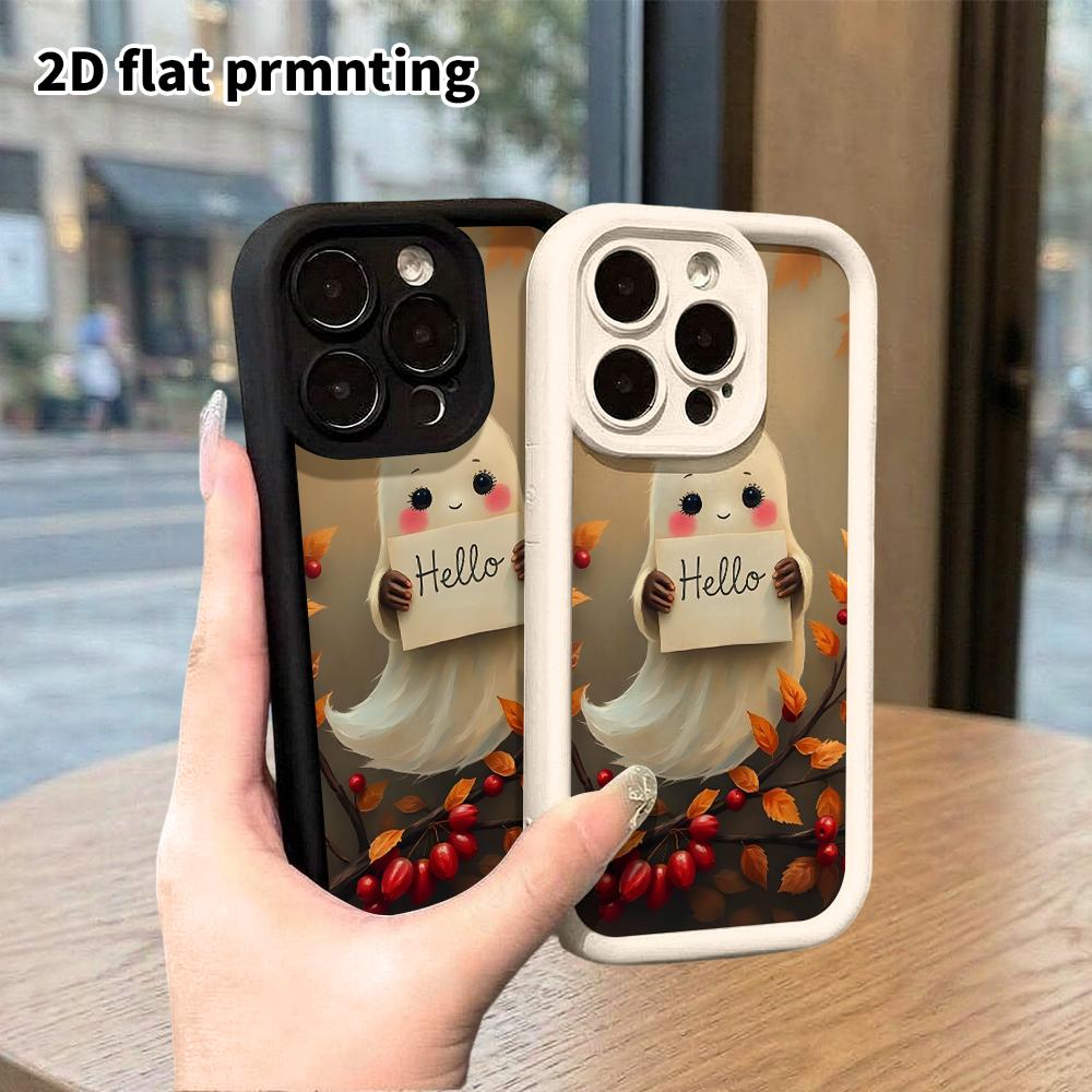 Phone case: 2D flat, suitable for iPhone 18 17 16 15 14 13 Pro protective case, white ghost, perfect Christmas and Halloween holiday gift