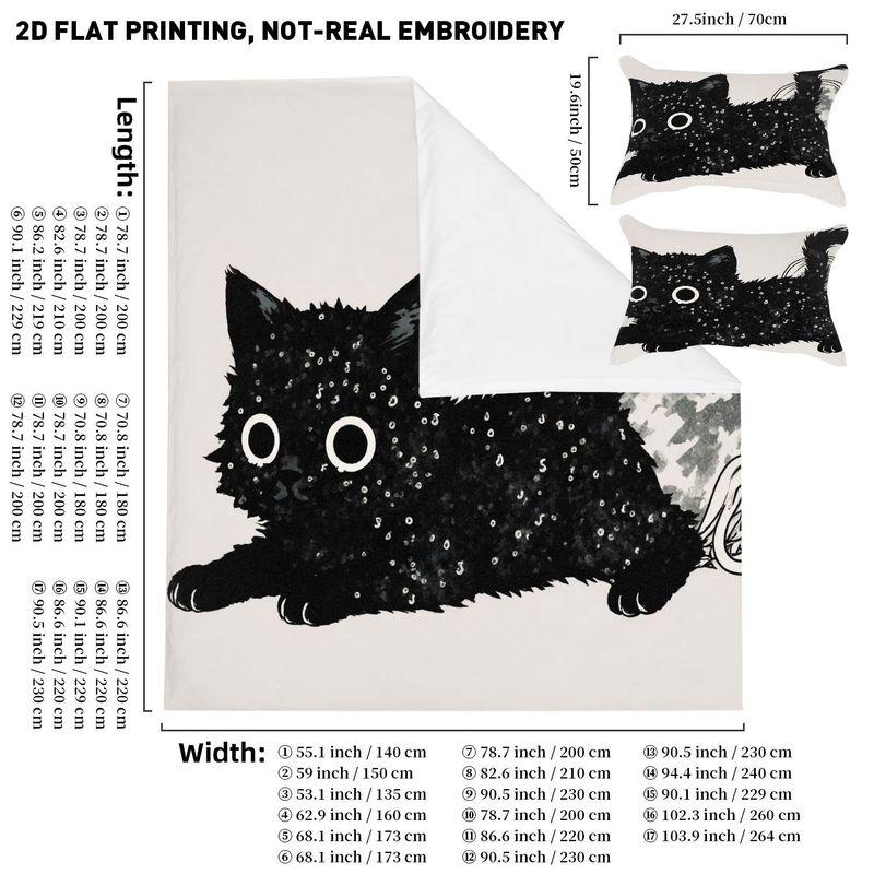 3Pcs Bedding Pillowcase Quilt Cover Set Black Cute Cartoon Pet Pattern 2D Digital Printing Suitable For Bedroom Dormitory Decor