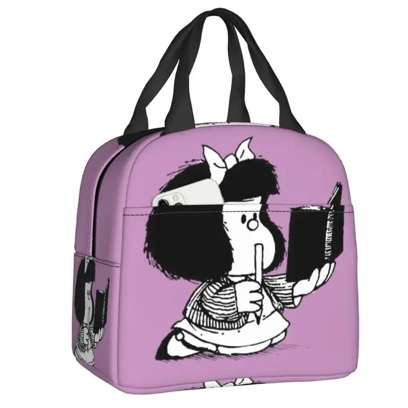 Szczęśliwa Jazda na Rowerze Mafalda Lunchbox dla Kobiet Kreskówkowy Termiczny Izolowany Torba na Lunch Dzieci Szkoła Dzieci Piknik Torby Tote