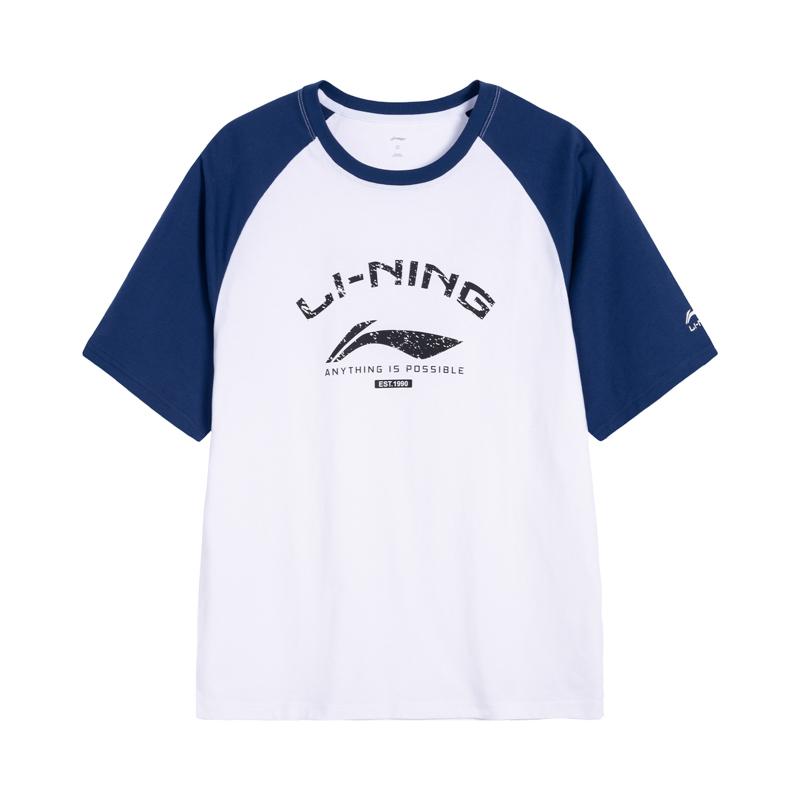 

Li-Ning Versatile Comfortable Casual Breathable Short Sleeve T-Shirt Unisex Tops Off-White Navy-Blue AHSW857-1 S