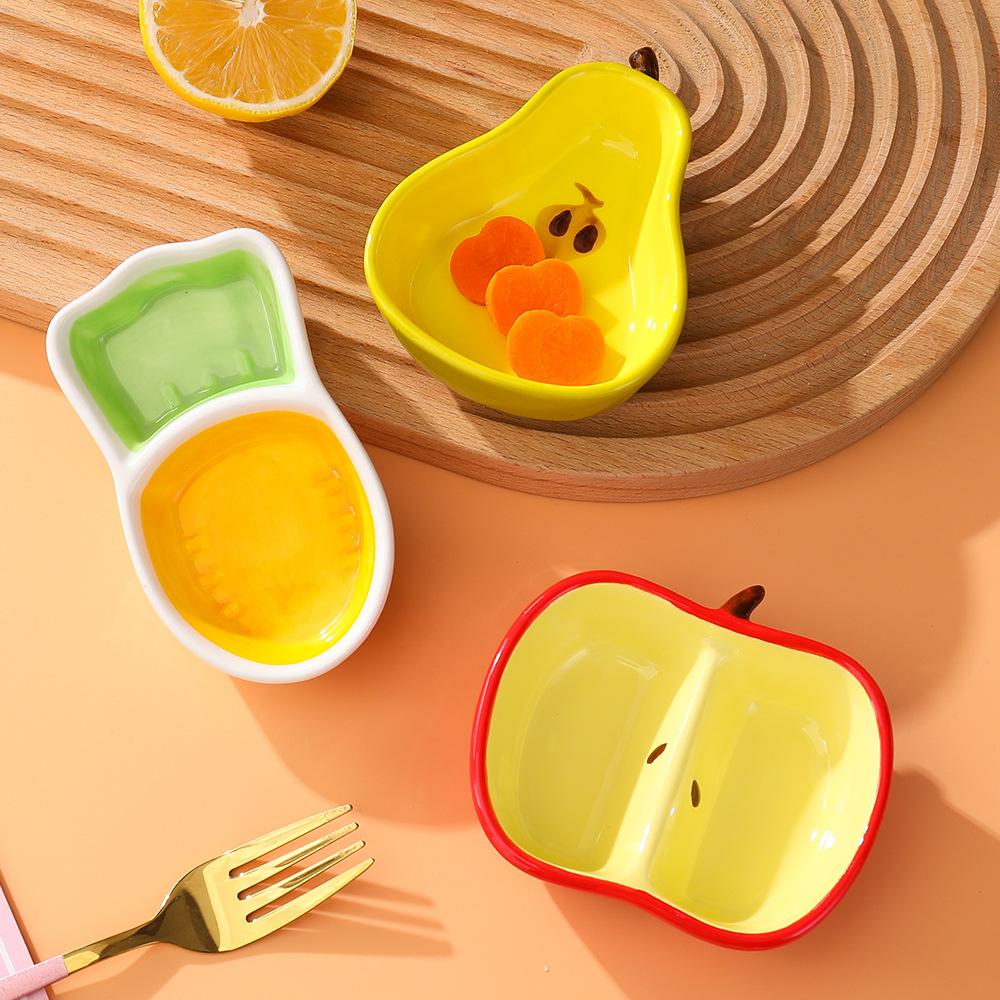 Creative Fruit Dipping Dish Household Ceramic Snack Dish Dish Dish Hot Pot Small Dish Dish Cute Grid Flavor Dish