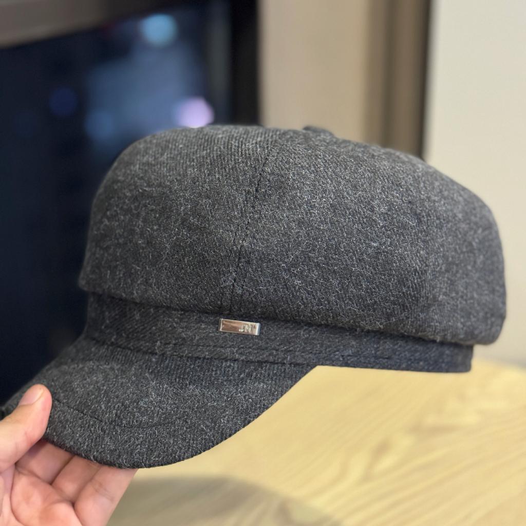 Woolen Octagonal Hat for Women Simple and Versatile Korean Style Face-showing Small Duck Tongue Beret British Style Big Round Face Hat