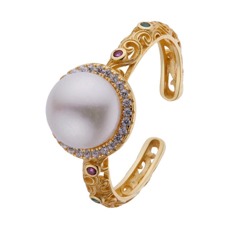 

Niche Design S925 Sterling Silver Natural Freshwater Pearl Gemstone Ring Women S Premium Light Luxury Open Index Finger Ring золотий