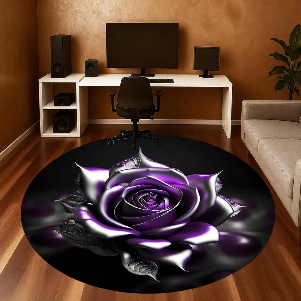 1pc Rose Purple Round Chair mat Area Rug - Non-Slip, Floor Mat for Office, Bedroom, and Indoor Decor -1002179