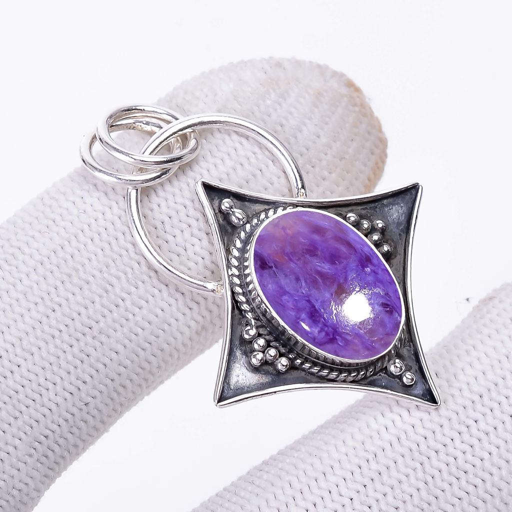 Purple Charoite - Siberia 925 Sterling Silver Pendant V3411, Purple Pendant, Oval Pendant, Valentin's Day Gift, Gift For Her, Birthday Gift, Handmade