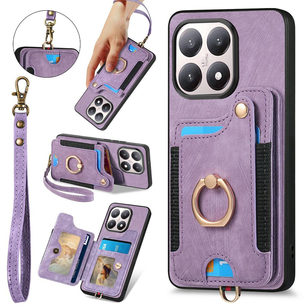 For Xiaomi 15T Retro PU Leather Case Phone Cover with RFID Blocking Card Holder/Ring Holder