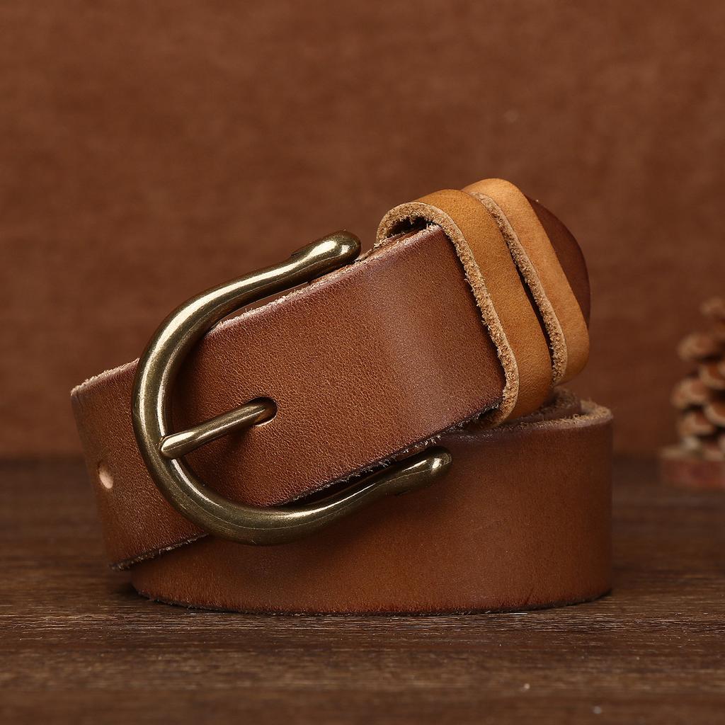 Retro Washed Extra Thick Outdoor First Layer Cowhide Belt Copper Buckle Men's Versatile Casual Belt Men's