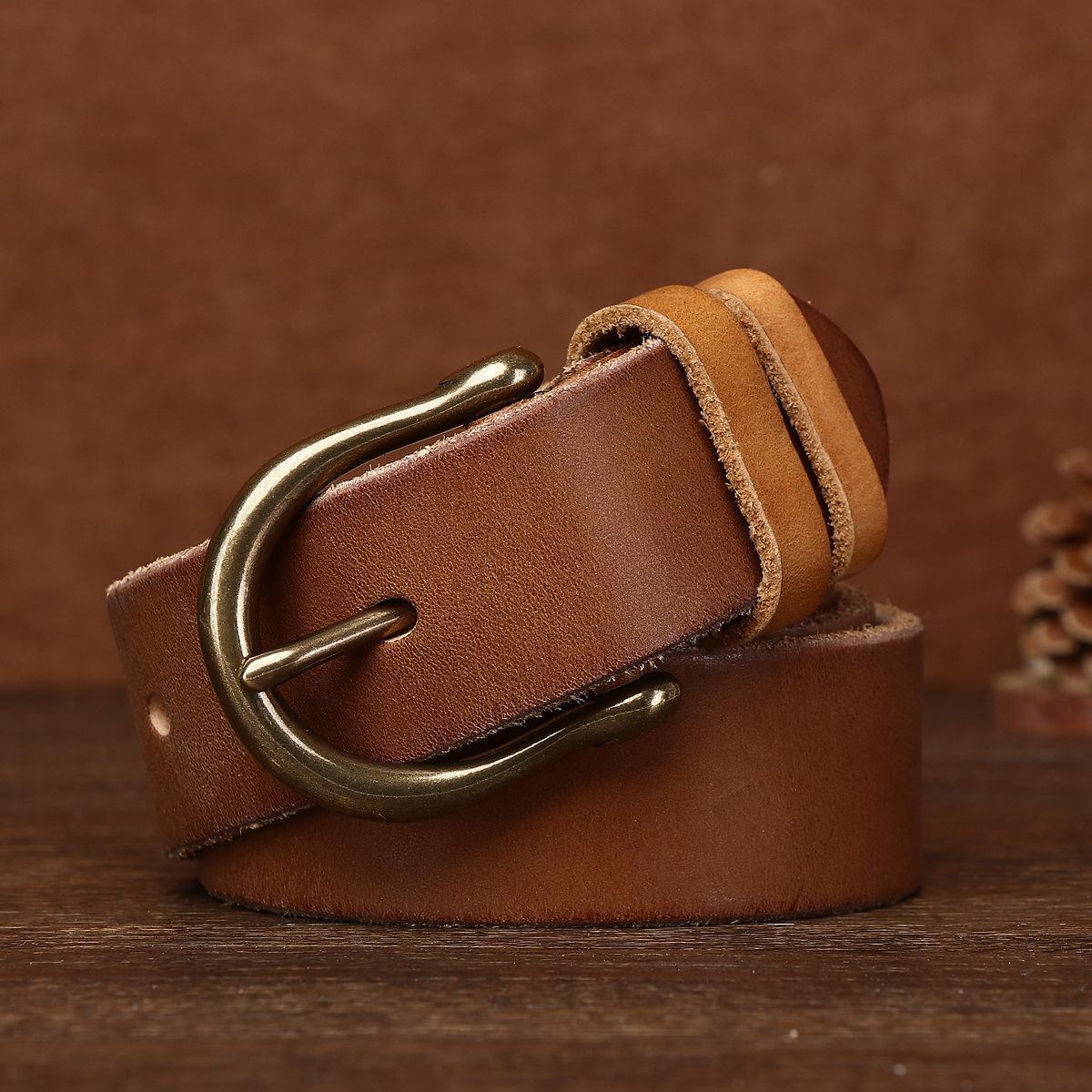 

Ремень из коровьей кожи первого слоя с эффектом ретро, универсальный повседневный ремень для мужчин с медной пряжкой 125cm хаки