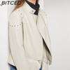 BITCED Studded Fashion Stand Collar Leather Jacket for Women - Solid Colour Spring/Autumn Outerwear - Studded Leather Jacket