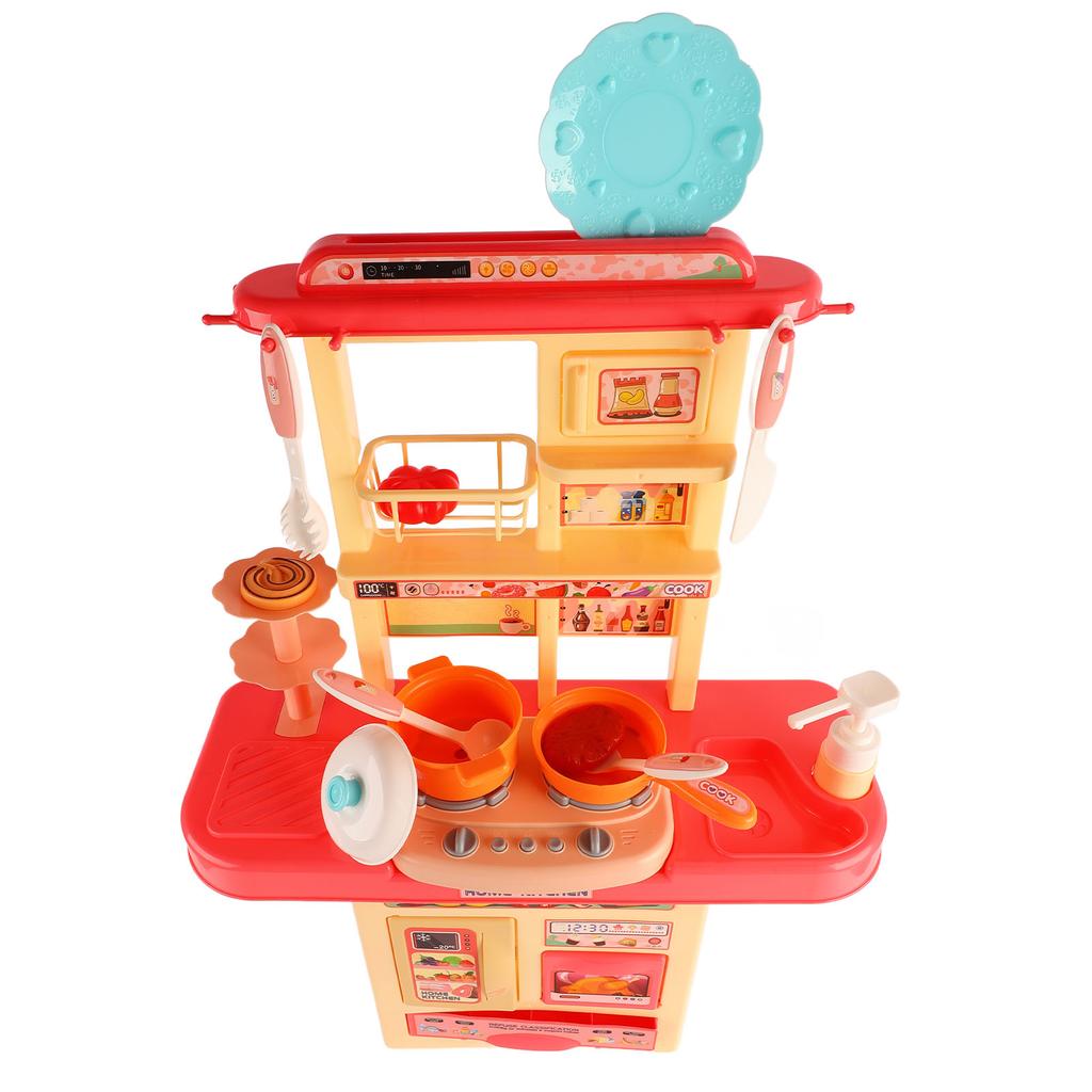 Kids Kitchen Playset Realistic Sound Light Spray Sink Role Play Kitchen Toys Pink for 3 to 8 Years