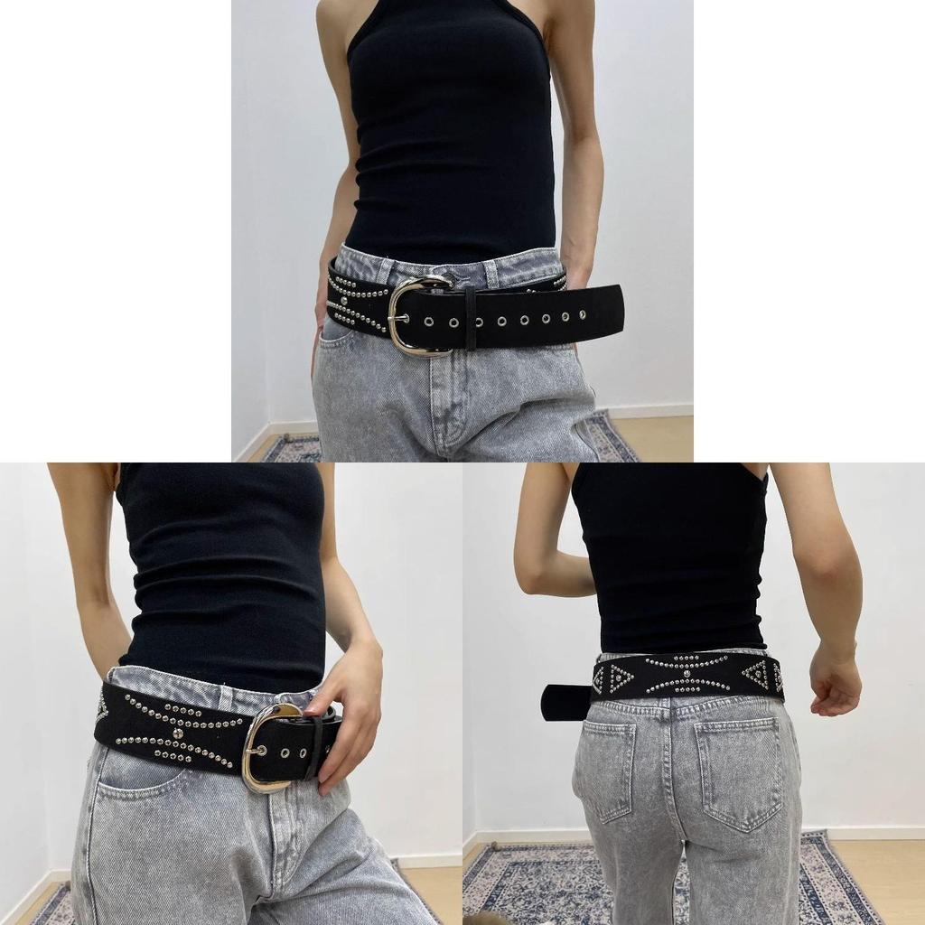 Punk Rock Wide Belt With Rivets For Women Fashion Accessory