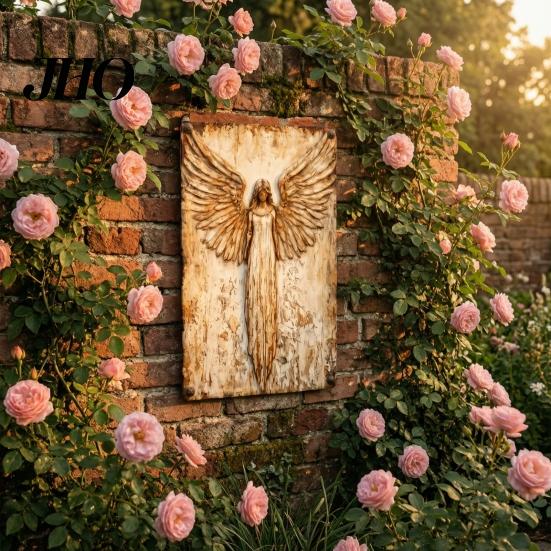Retro Angel Relief Art Rustic Guardian Metal Wall Art, Vintage Distressed Wings Hanging Nostalgic Ornament Plaque for Farmhouse, Living Room, Bedroom,