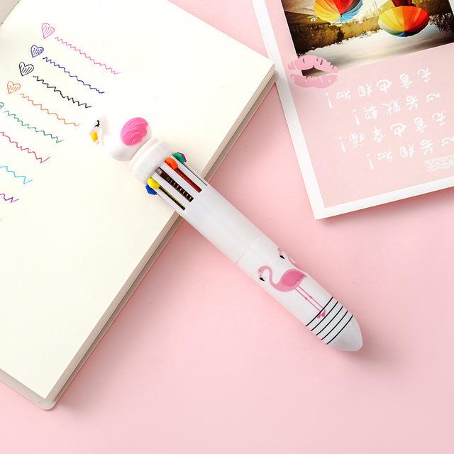 Korean Cartoon Dinosaur & Hippo 10-Color Multifunctional Ballpoint Pen for Students