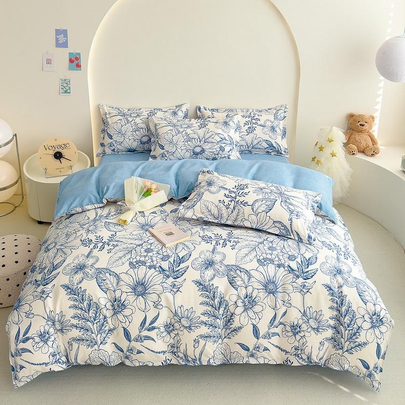 Twill Abraded Thickened Bed Four-piece Set Three-piece Set Bed Sheet Quilt Cover Pillowcase