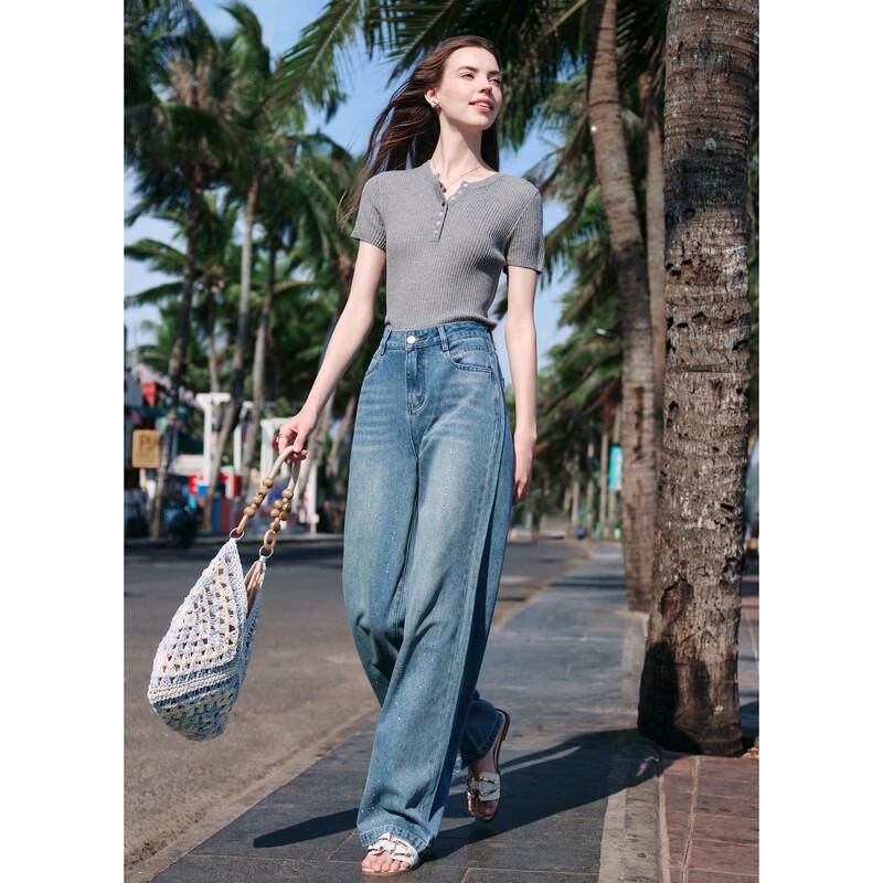 BETU Women's Slim-Fit V-Neck Knit Short Sleeve Top