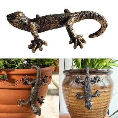 Garden Decorative Potted Partner Bronze Gecko Flower Pot Ornaments Vintage Bronze Gecko Planter Pot Hugger Flower Pot Pendant