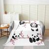 Cartoon Panda Throw Blanket for Kids Boys Girls Pink Cherry Blossom Fleece Blanket Baby,Kawaii Hand Drawn Panda Flannel Blanket Lightweight