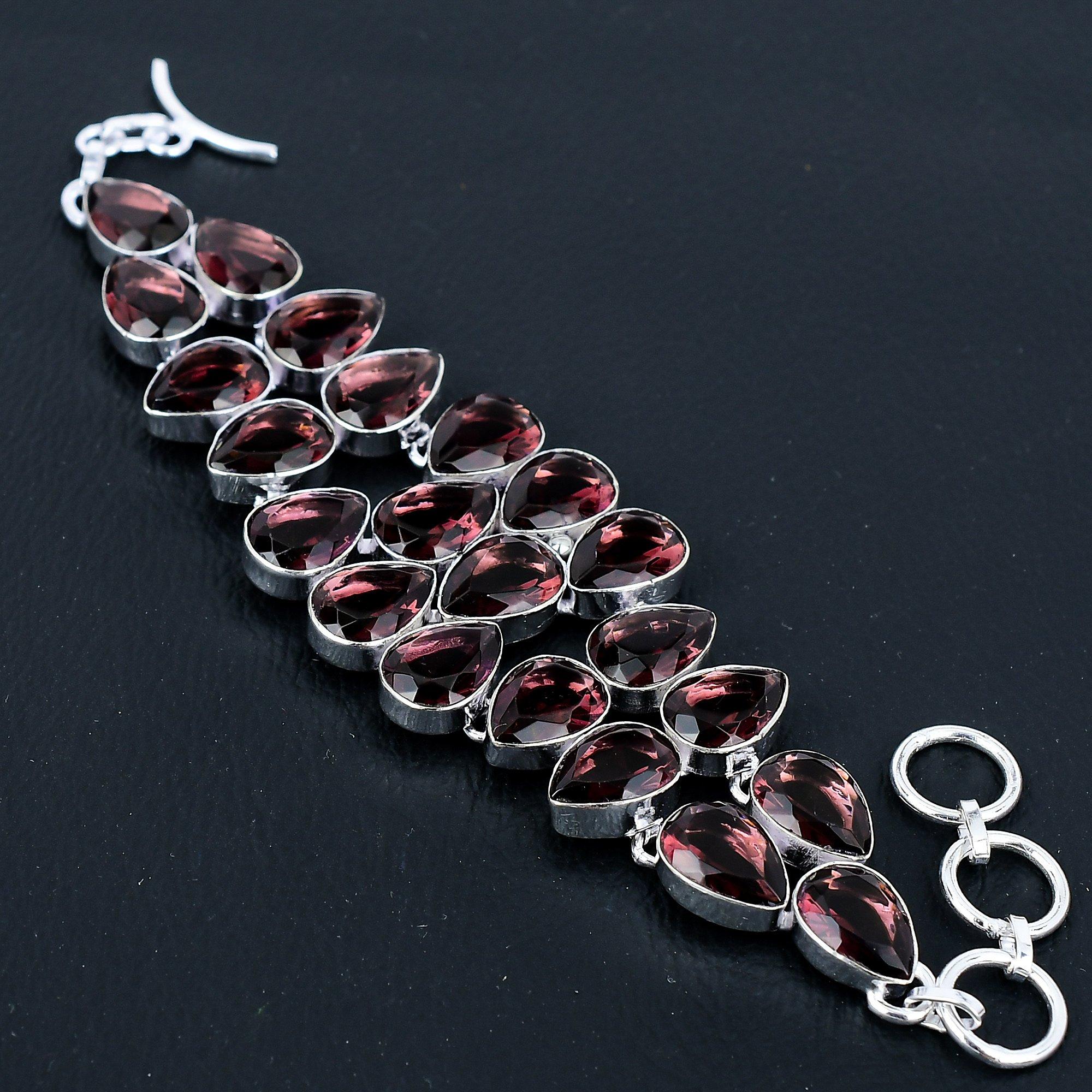 

Браслет ручной работы из стерлингового серебра 925 пробы с розовым аметистом, серебряный браслет, браслет с розовым аметистом для женщин, браслет унисекс для подарков 8 розовый