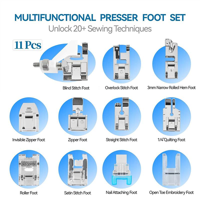 11Pcs/set Sewing Machine Presser Feet Kit, Rolled Hem Feet, Invisible Zipper Foot For Low Shank Sewing Machine