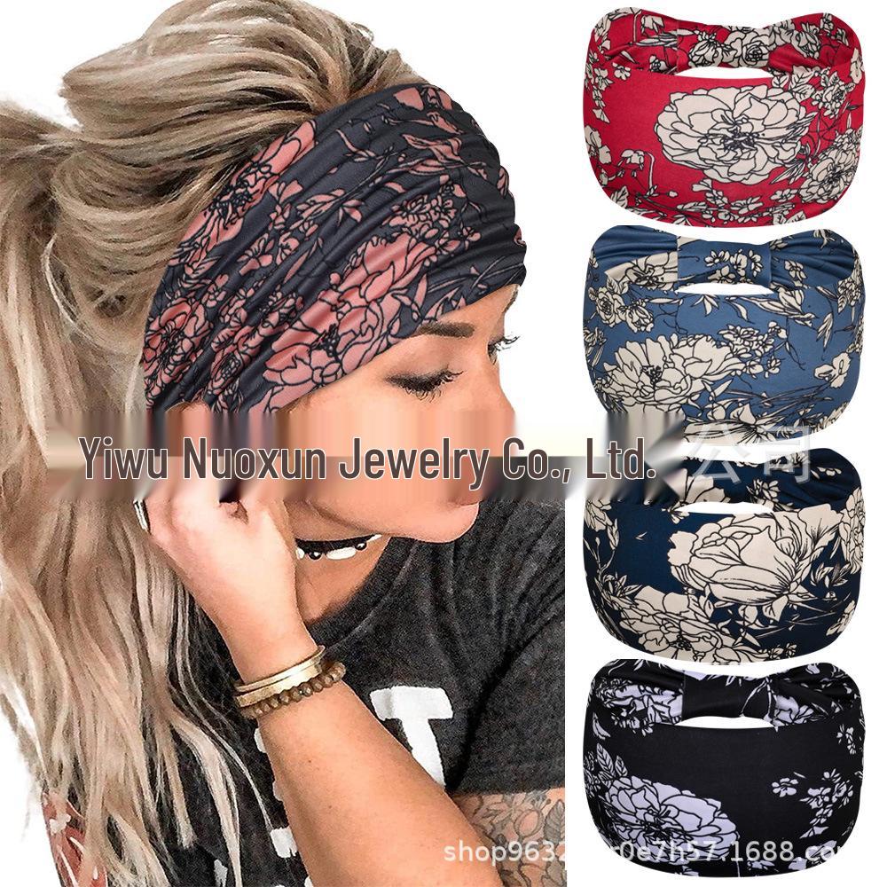 Böhmisches Yoga Stoff Stirnband: Schweißabsorbierendes, elastisches Baumwoll-Sportstirnband für Damen