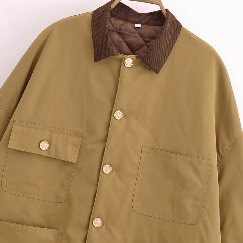 Autumn new women's clothing, wind design loose khaki contrasting jacket cotton jacket